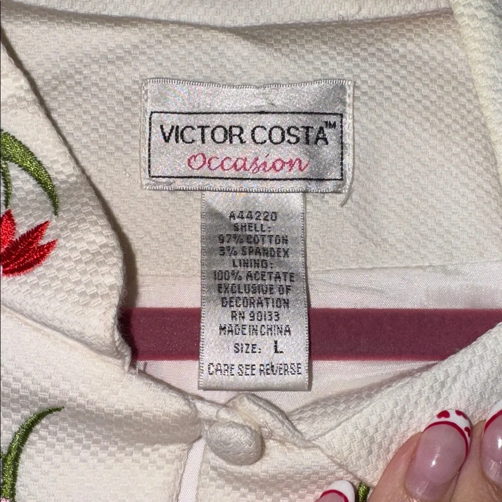 White and Pink Floral Vintage Embroidered Spring Trench Coat - Picture 7 of 9